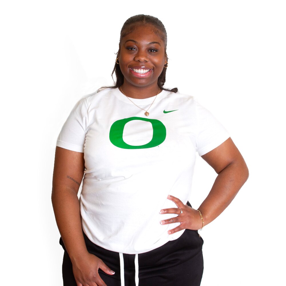 Women's White Nike Cotton Logo with Green O Tee